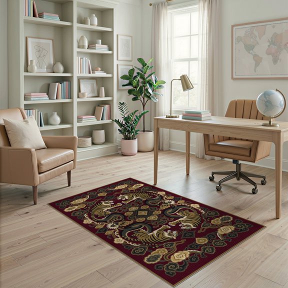ODIKA Tibetan Beast Tiger Duel Serpent Confrontation Decorative Print for Home Office, Gaming Room, Under Desk, Non-Slip Chair-Friendly