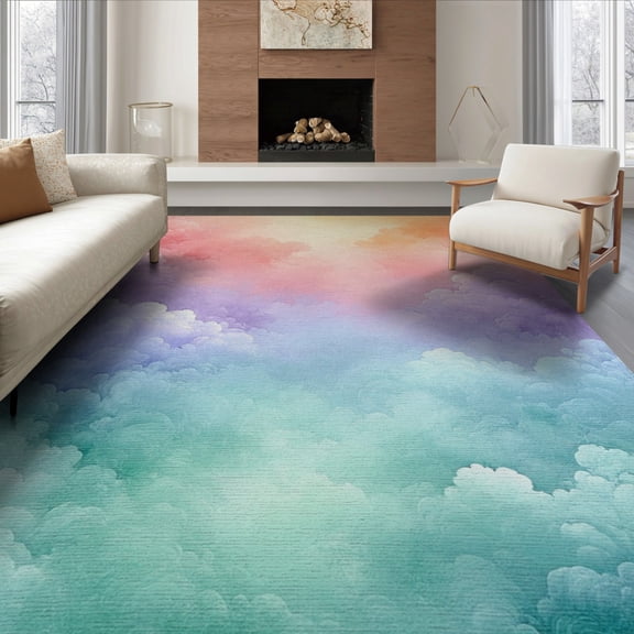 ODIKA Tie Dye Rainbow Cloud With Pastel Gradient Ombre Swirl Design for Queen Size Bedroom, Under Bed, Master , Foldable Easy Care