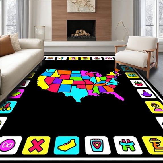 ODIKA 2x3 Machine Washable Non-Slip Area Rug, Developmental Nation Explorer Academic Playmat Featuring ABC Border Design Ultra Soft Rug, None, 695499