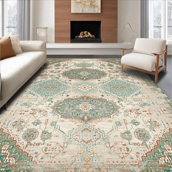 ODIKA Ultra Soft Area Rug 2x3, Non Slip, Stain Resistant, Washable Area Rugs for Living Room, Bedroom, Distressed Oriental Ivory Sage Living Room Rug (Beige, 2x3)