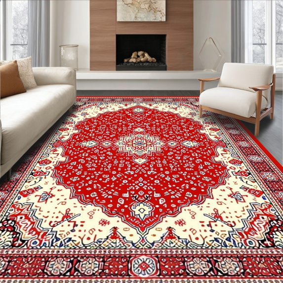 Ultra Soft Area Rug, Vibrant Medallion Patterned Elegance, Non Slip, Stain Resistant, Washable Area Rugs for Living Room, Bedroom(White, 2X3)