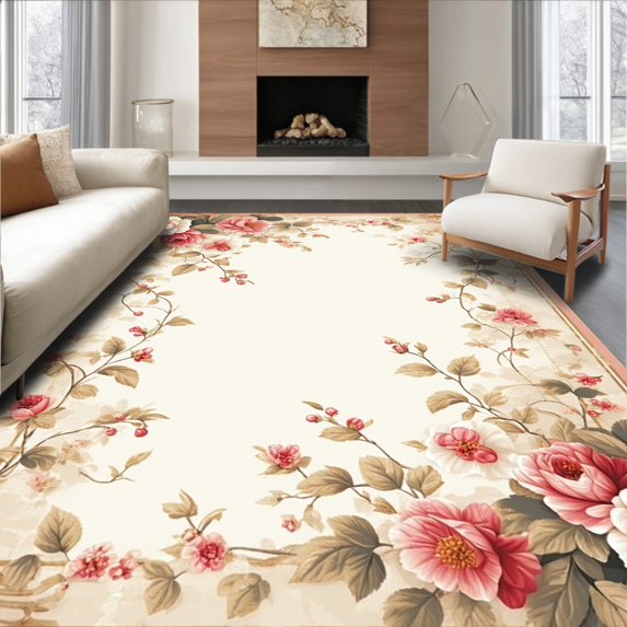 Ultra Soft Area Rug, Vintage Rose Blossom with Non Slip Backing and Stain Resistance, Non Slip, Stain Resistant, Washable Area Rugs for Living Room, Bedroom(Beige, 2X3)