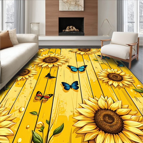 Ultra Soft Area Rug, Colorful Rustic Butterfly Motif, Non Slip, Stain Resistant, Washable Area Rugs for Living Room, Bedroom(Yellow, 2X3)