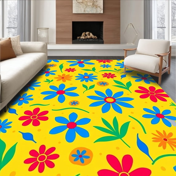 ODIKA 2x3 Machine Washable Non-Slip Area Rug, Whimsical Alphabet Bloom Showcasing Floral Letter Designs in Cheerful Palette Ultra Soft Rug, None, 690626