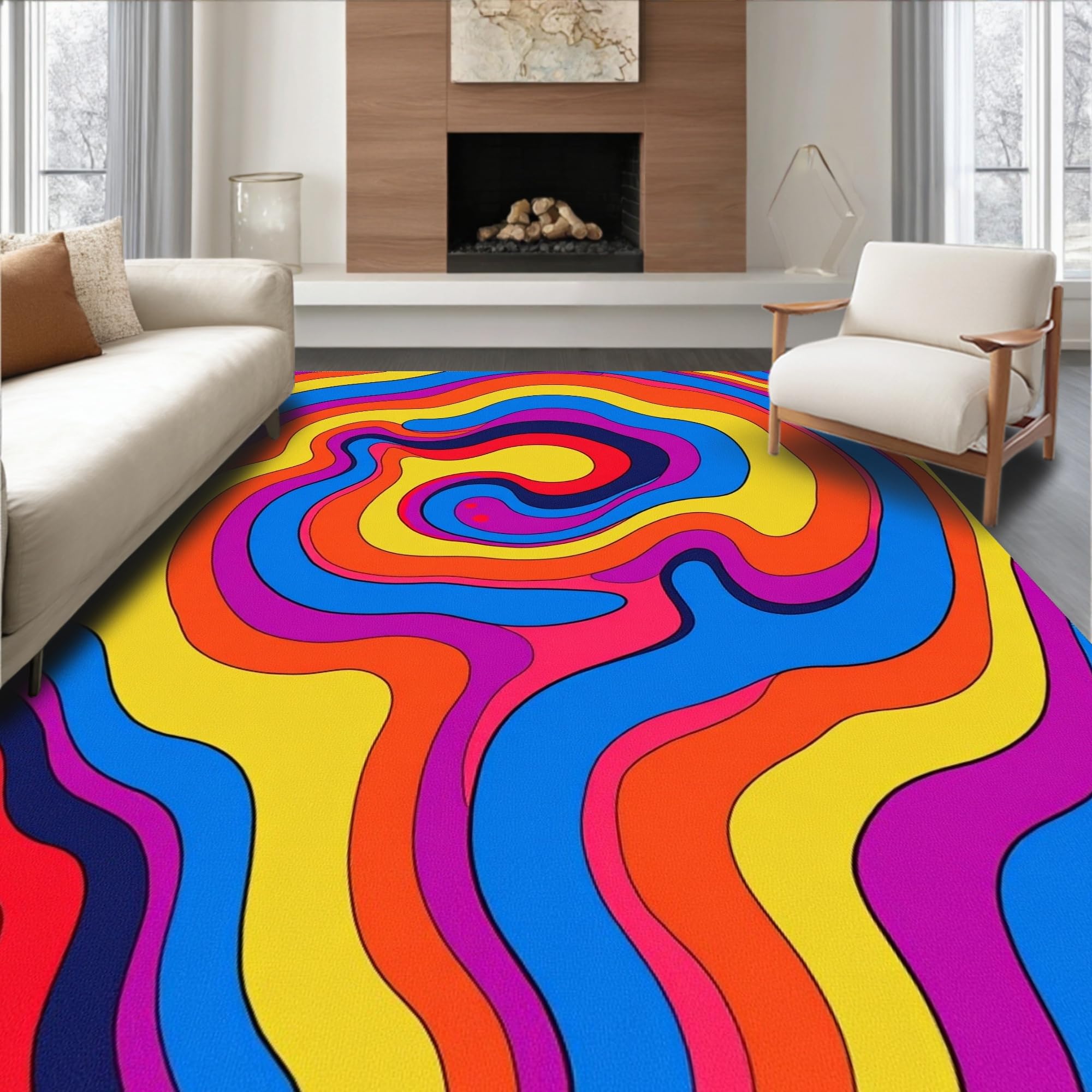 ODIKA Ultra Soft Area Rug 2x3, Whimsical Prism Spiral with Bold Rainbow ...