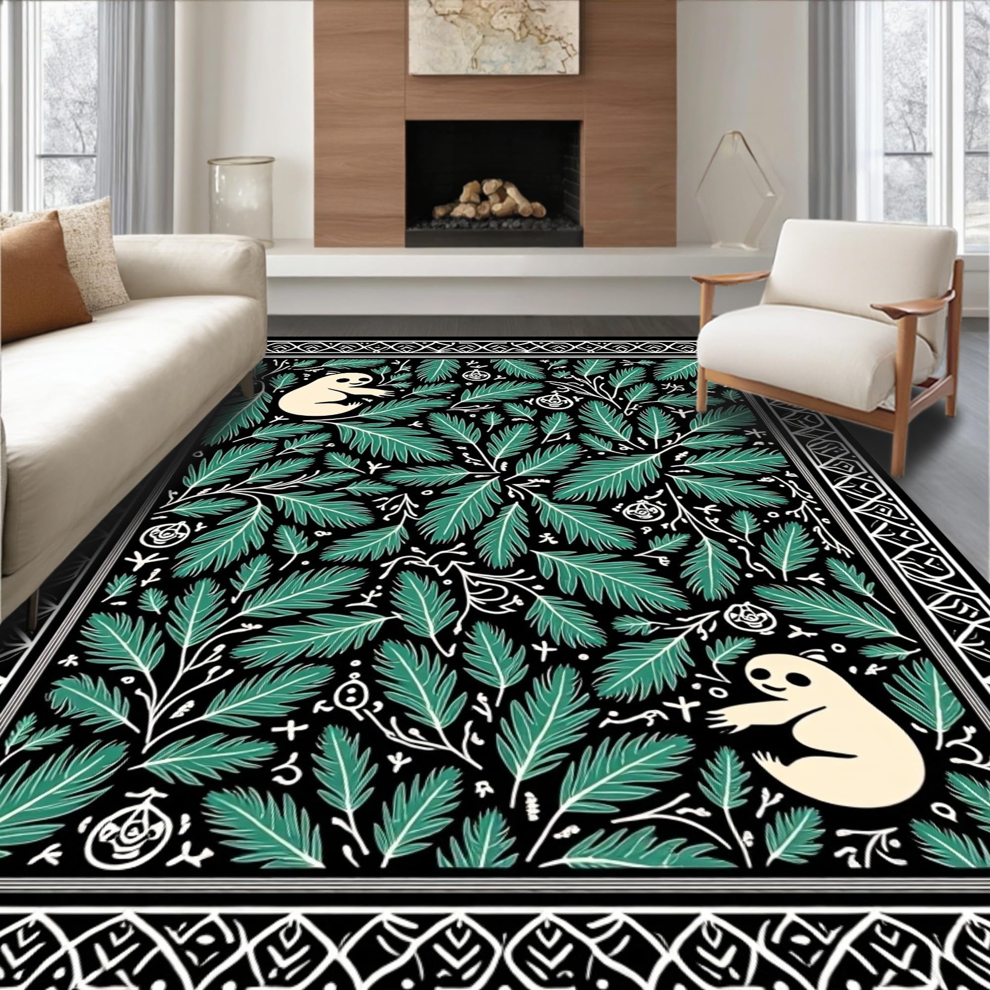 ODIKA Ultra Soft Area Rug 3x5, Cheerful Sloth with Evergreen Swirls ...