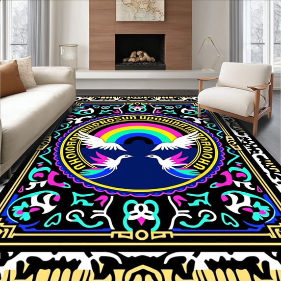 ODIKA 3x5 Machine Washable Non-Slip Area Rug, Faithful Journey with Interlocking Alphabet and Dove Ultra Soft Rug, None, 692922