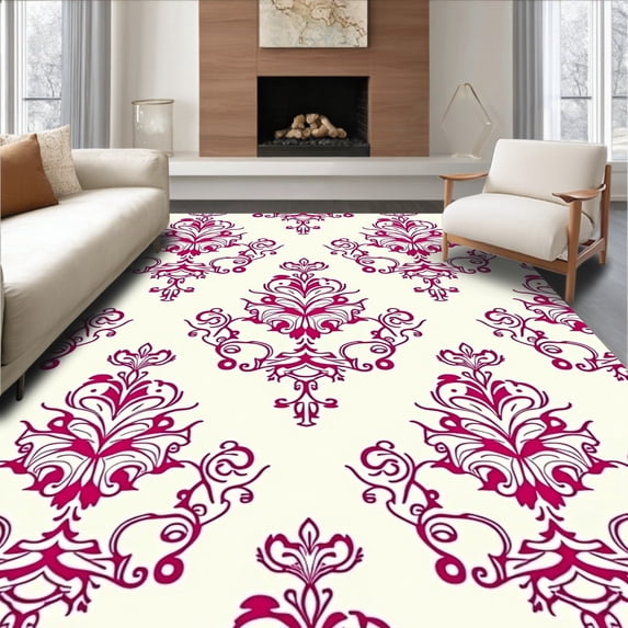 ODIKA 3x5 Machine Washable Non-Slip Area Rug, Holiday Elegance Tree Skirt with Vintage Damask Scroll Ultra Soft Rug, None, 739949