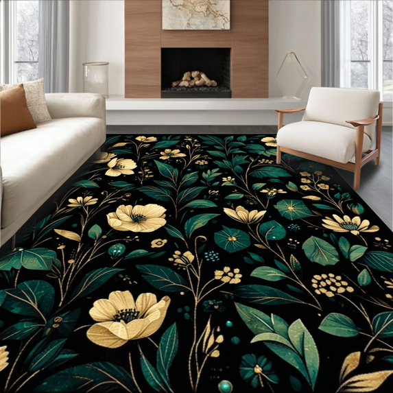 Ultra Soft Area Rug, Gothic Inspired Abstract Animal and Bold Floral Contrast Composition, Non Slip, Stain Resistant, Washable Area Rugs for Living Room, Bedroom(Teal, 3X5)