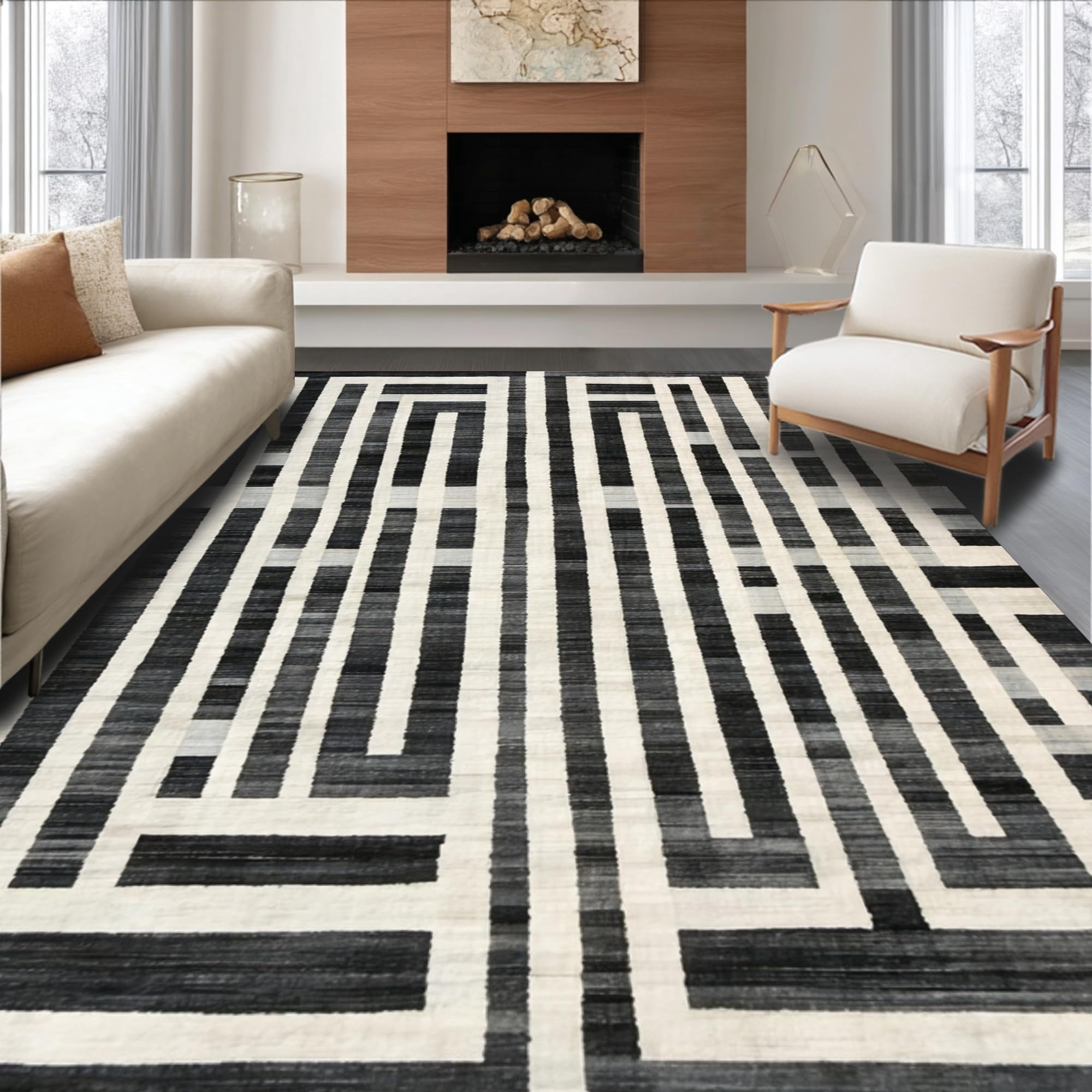 3x5 Black And White Rugnull