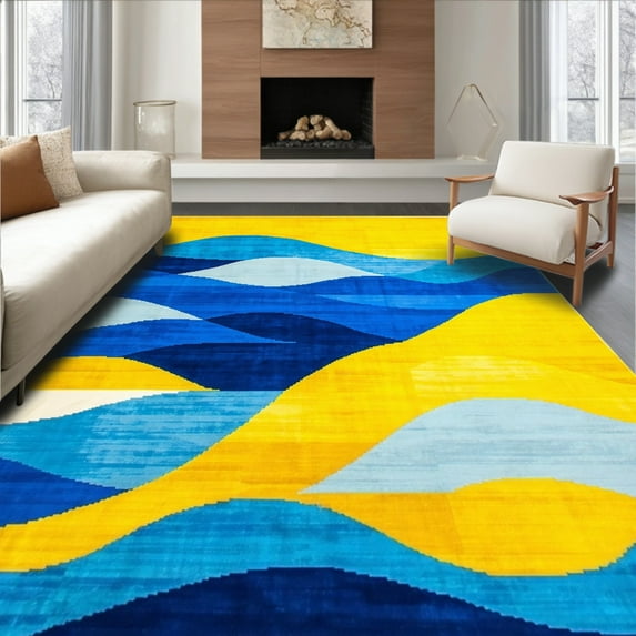 Ultra Soft Area Rug, Elegant Colorful Swirl, Non Slip, Stain Resistant, Washable Area Rugs for Living Room, Bedroom(Yellow, 3X5)