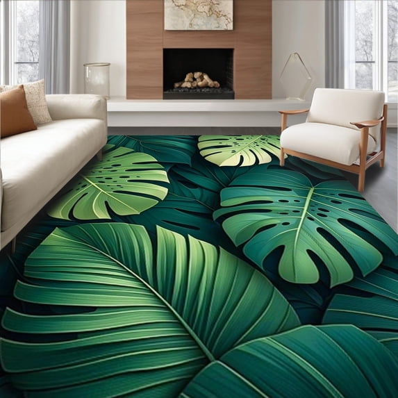 Ultra Soft Area Rug, Quirky Green Plant Motif Design, Non Slip, Stain Resistant, Washable Area Rugs for Living Room, Bedroom(Green, 3X5)