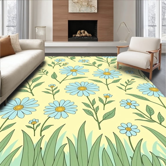 ODIKA 3x5 Machine Washable Non-Slip Area Rug, Retro Blossom Whimsical Meadow Natural Ultra Soft Rug, None, 539140