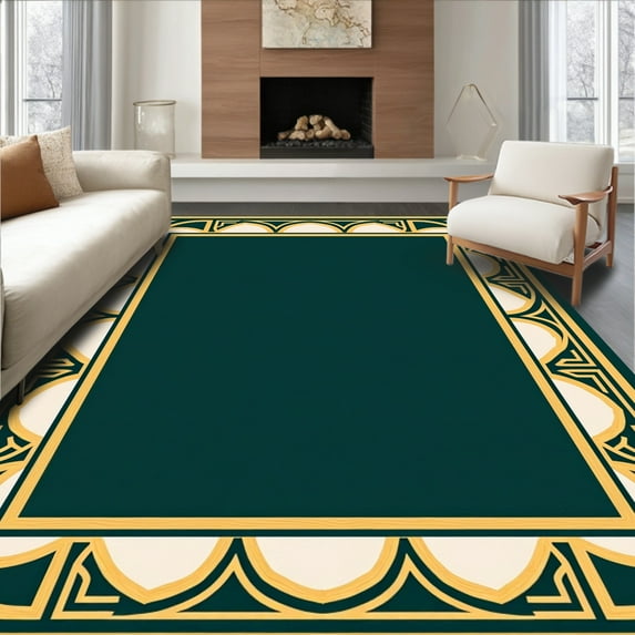 Ultra Soft Area Rug, Art Deco Inspired Interlocking Arch Design with Elegant Stylized Details, Non Slip, Stain Resistant, Washable Area Rugs for Living Room, Bedroom(Green, 4X6)