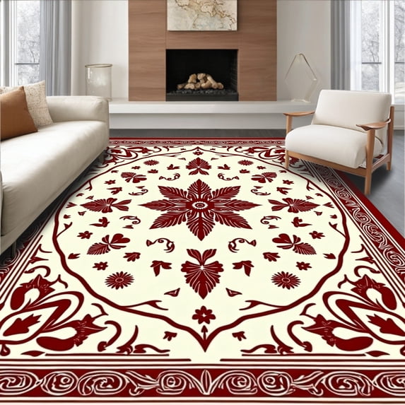 ODIKA 4x6 Machine Washable Non-Slip Area Rug, Elegant Floral Medallion Vintage Cabana Ultra Soft Rug, None, 661556