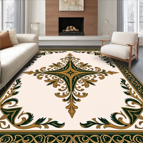 ODIKA 4x6 Machine Washable Non-Slip Area Rug, Floral Damask Welcome with Elegant Victorian Scrollwork Ultra Soft Rug, None, 671793