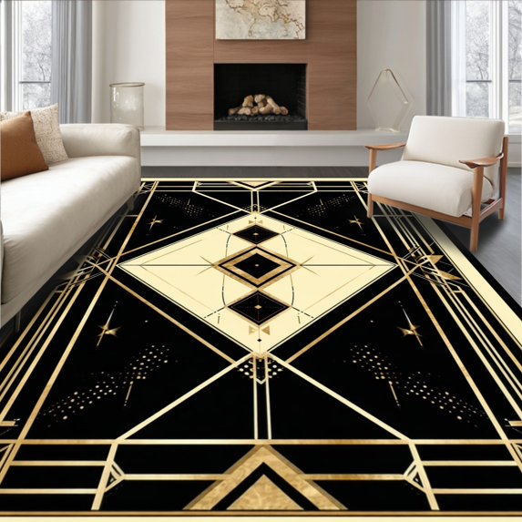 Ultra Soft Area Rug, Opulent Gold & Black Elegant Design, Non Slip, Stain Resistant, Washable Area Rugs for Living Room, Bedroom(Beige, 4X6)
