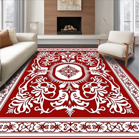 ODIKA 4x6 Machine Washable Non-Slip Area Rug, Timeless Damask Interlocking Motif Arrangement Ultra Soft Rug, None, 552096