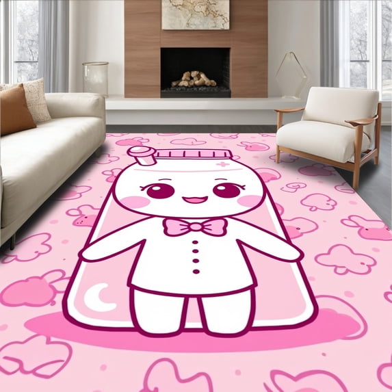 ODIKA 5x7 Machine Washable Non-Slip Area Rug, Adorable Milk Carton Cartoon Bathtub Accessory Ultra Soft Rug, None, 729516