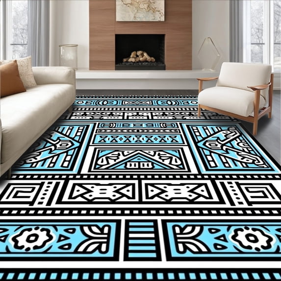 ODIKA 5x7 Machine Washable Non-Slip Area Rug, Aztec Entrance with Ancient Symbolism Ultra Soft Rug, None, 527193