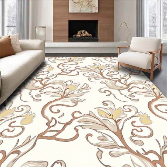 ODIKA 5x7 Machine Washable Non-Slip Area Rug, Exquisite Floral Vine Botanical Inspired Delicate Sophisticated Ultra Soft Rug, None, 528218