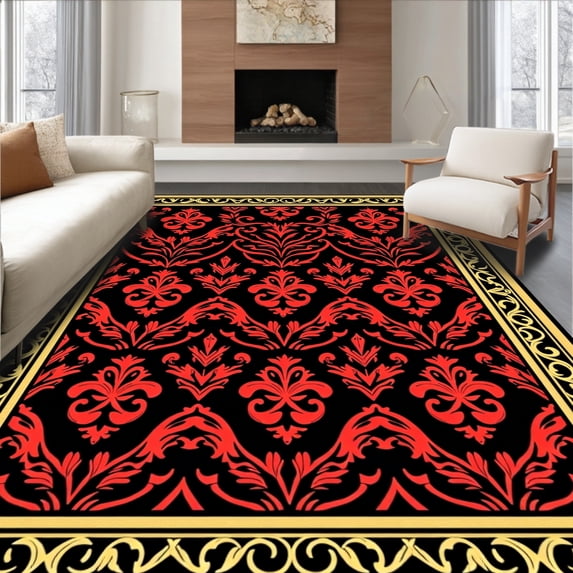 ODIKA 5x7 Machine Washable Non-Slip Area Rug, Vintage Damask Motif with Baroque Inspired Scrollwork Details Ultra Soft Rug, None, 590876