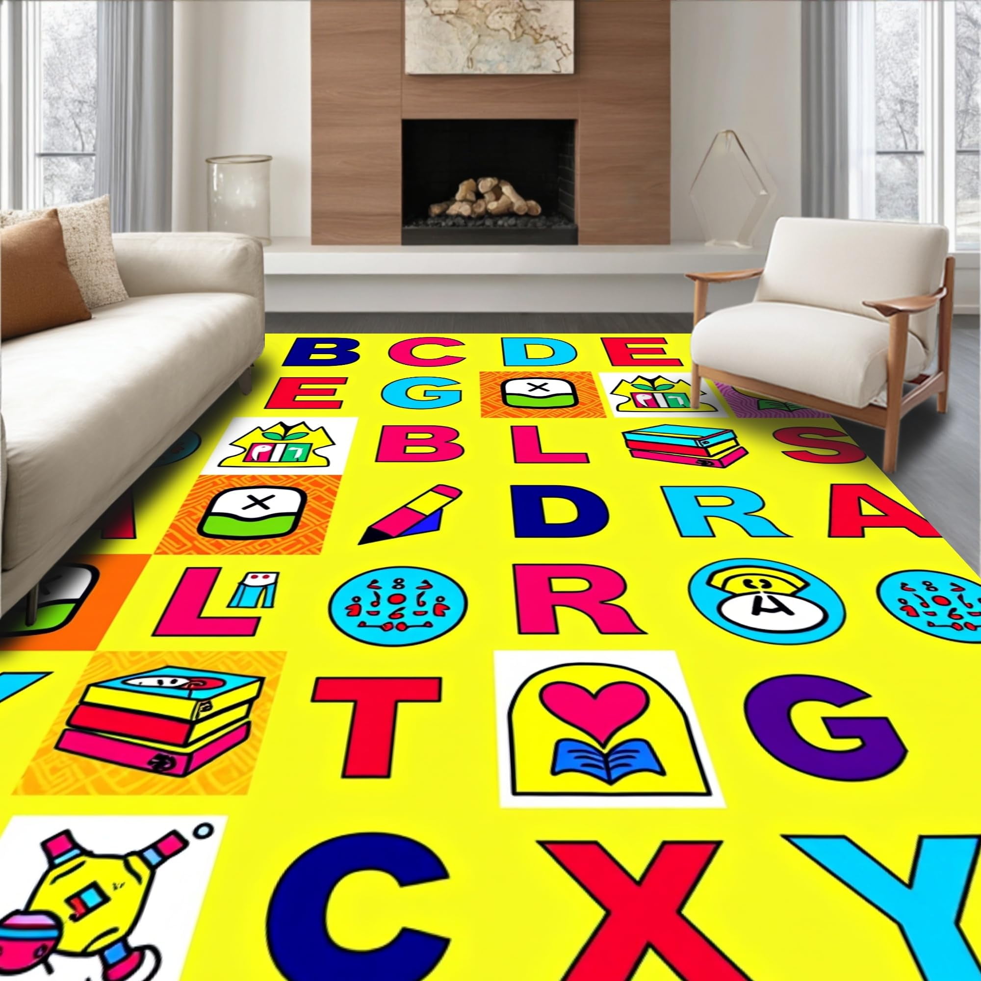 ODIKA Ultra Soft Area Rug 6x6, ABC Patchwork Featuring Vibrant Letters ...