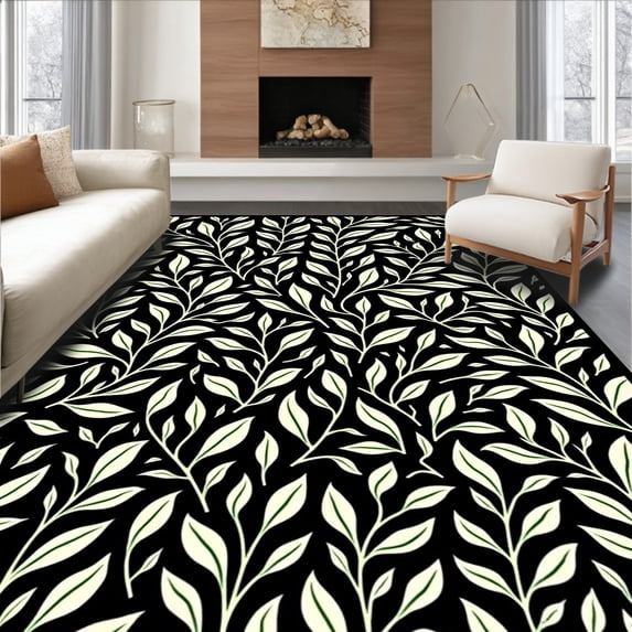 ODIKA 6x9 Machine Washable Non-Slip Area Rug, Abstract Botanical with Leaf Vine Arrangement Ultra Soft Rug, None, 590756