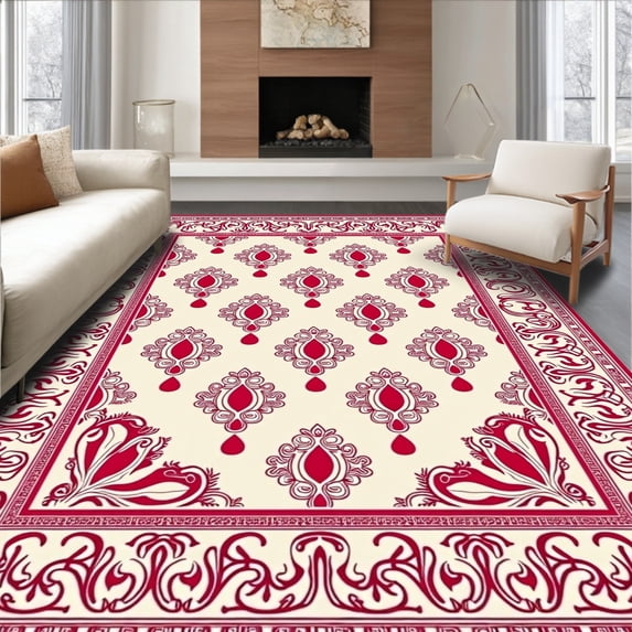 ODIKA 6x9 Machine Washable Non-Slip Area Rug, Artisan Paisley Cascade with Swirling Teardrop Ultra Soft Rug, None, 661564