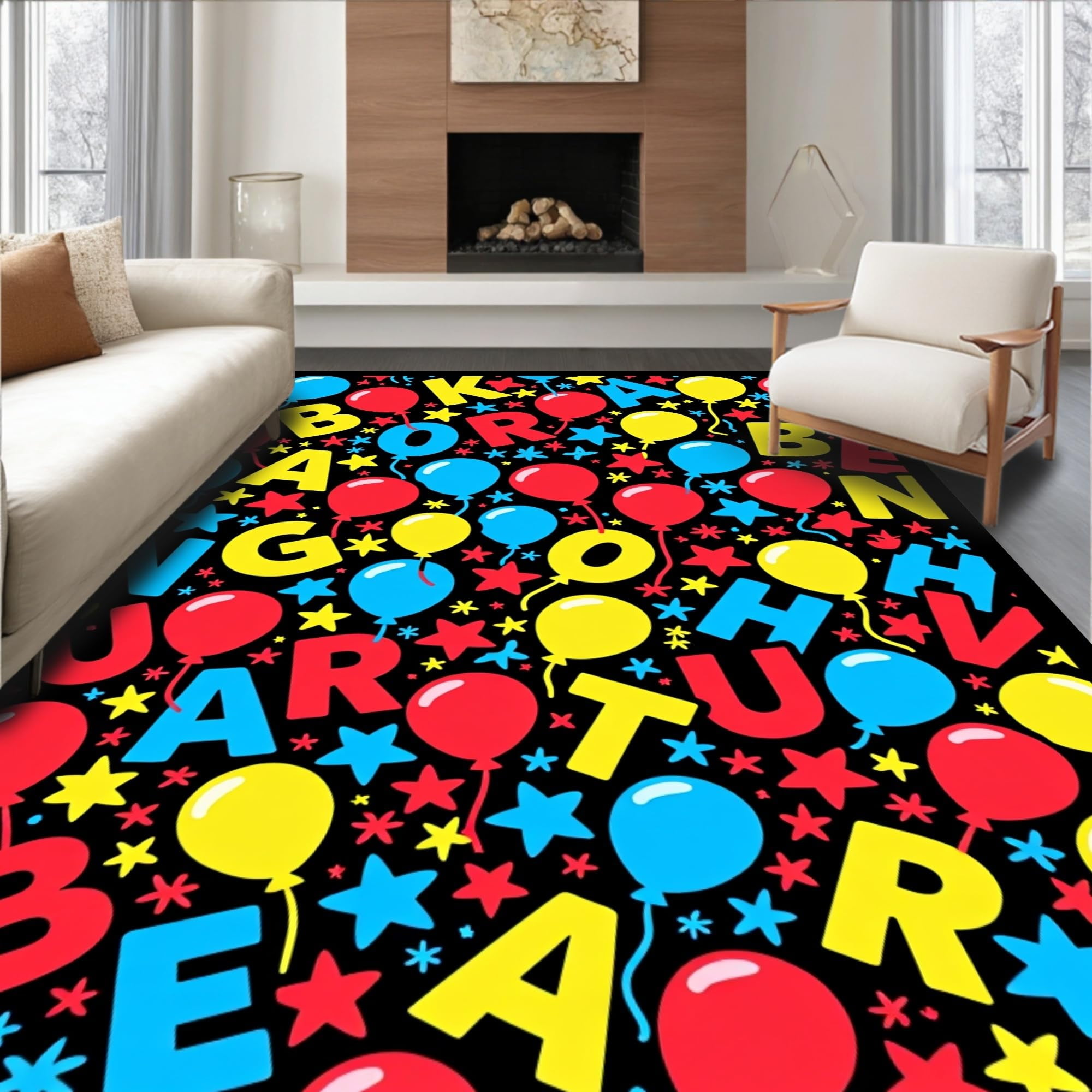 ODIKA Ultra Soft Area Rug 6x9, Floating Alphabet Letters with Colorful ...