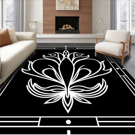 ODIKA 6x9 Machine Washable Non-Slip Area Rug, Minimalist Lotus with Art Floral Filigree Ultra Soft Rug, None, 553472