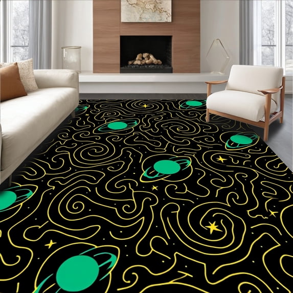 ODIKA 6x9 Machine Washable Non-Slip Area Rug, Nebula Dream Featuring Whirling Planets and Shooting Stars Ultra Soft Rug, None, 649353