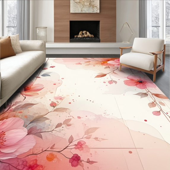 Ultra Soft Area Rug, Abstract Watercolor Floral Design with Blended Pink and Coral Hues, Non Slip, Stain Resistant, Washable Area Rugs for Living Room, Bedroom(Rose, 6X9)