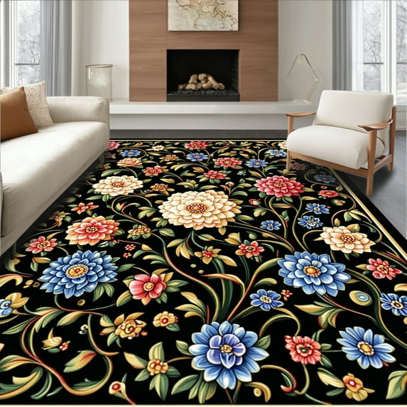 Ultra Soft Area Rug, Dark Dahlia Dream Floral Medallion, Non Slip, Stain Resistant, Washable Area Rugs for Living Room, Bedroom(Red, 6X9)
