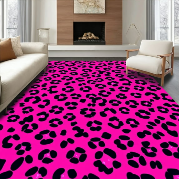 Ultra Soft Area Rug, Graphic Cheetah Markings with Asymmetrical Pop Art, Non Slip, Stain Resistant, Washable Area Rugs for Living Room, Bedroom(Pink, 6X9)