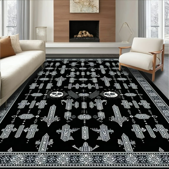 Ultra Soft Area Rug, Creepy Vintage Ogee, Non Slip, Stain Resistant, Washable Area Rugs for Living Room, Bedroom(Black, 6X9)