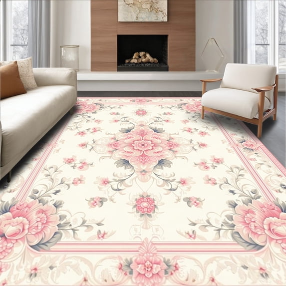 Ultra Soft Area Rug, Silk Runner, Non Slip, Stain Resistant, Washable Area Rugs for Living Room, Bedroom(Ivory, 6X9)