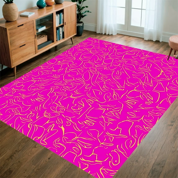Ultra Soft Area Rug, Pink Leopard Interlocking, Non Slip, Stain Resistant, Washable Area Rugs for Living Room, Bedroom(Pink, 6X9)