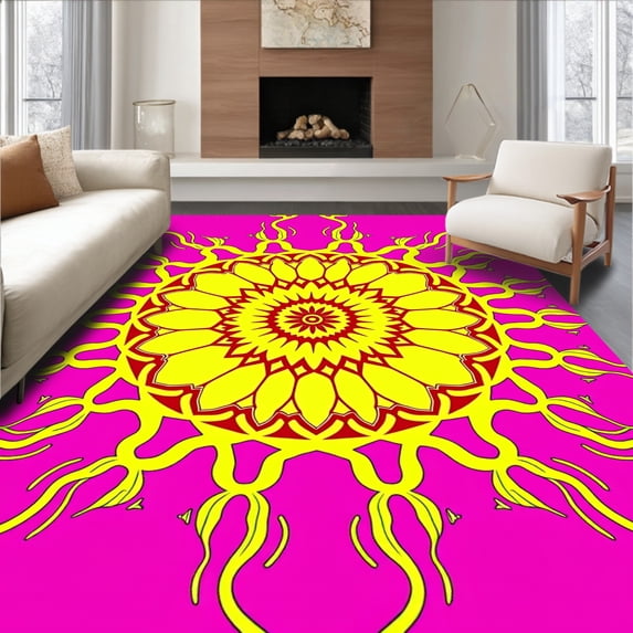 ODIKA 6x9 Machine Washable Non-Slip Area Rug, Sunburst Medallion With Elegant Interlocking Petals And Flourishes Ultra Soft Rug, None, 531085