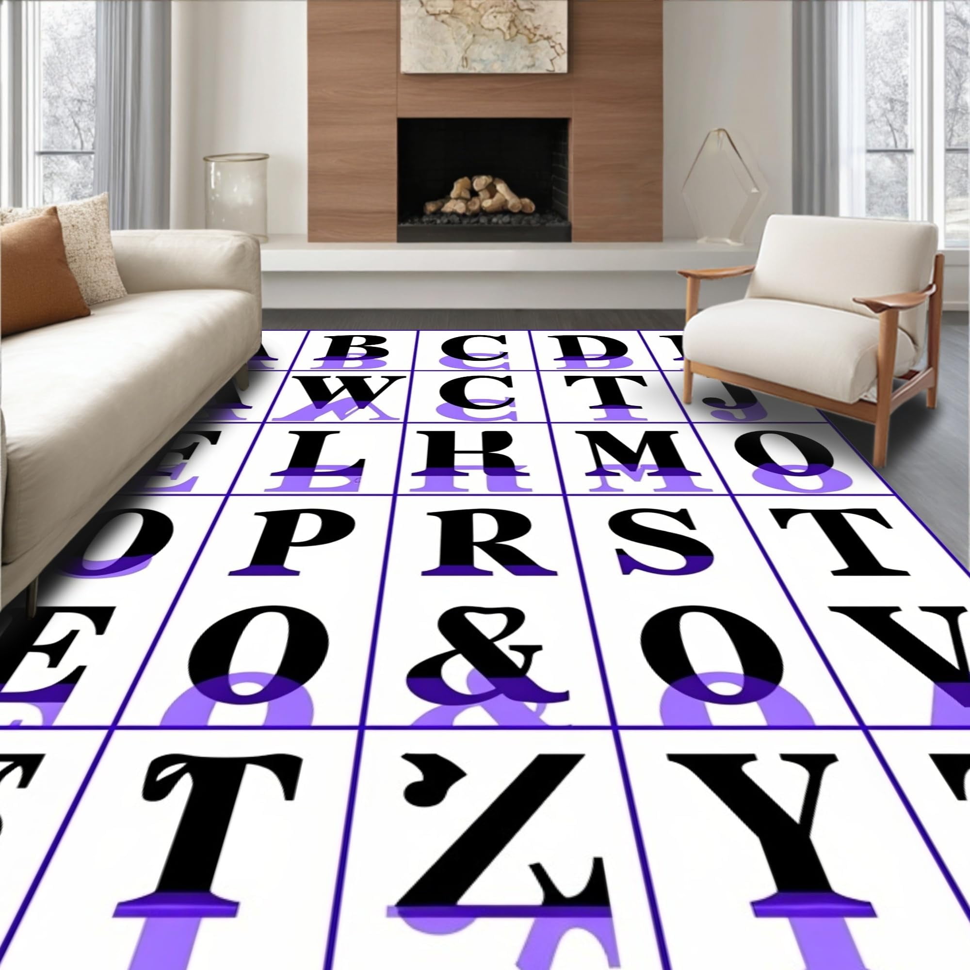 ODIKA Ultra Soft Area Rug 6x9, Teaching Alphabet Chart Typography ...