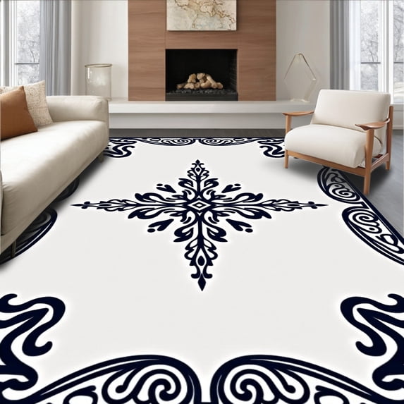 ODIKA 6x9 Machine Washable Non-Slip Area Rug, Timeless Bordered Damask Floral Scroll Symmetrical Artistic Ultra Soft Rug, None, 551024