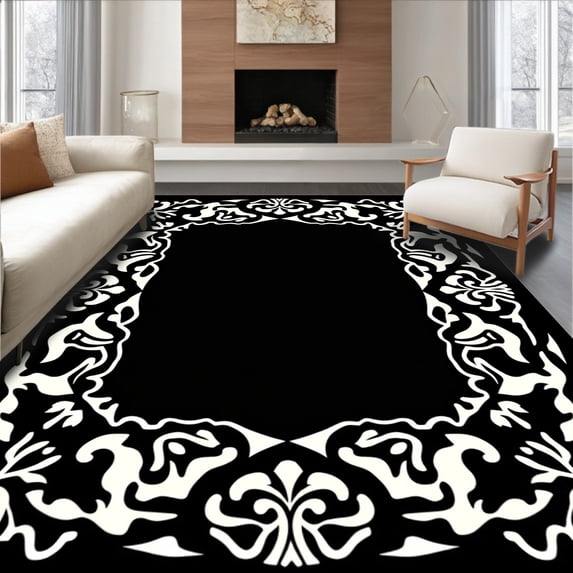 ODIKA 6x9 Machine Washable Non-Slip Area Rug, Vintage Cottage Garden Motif Featuring Blossoming Vine Borders Ultra Soft Rug, None, 544724