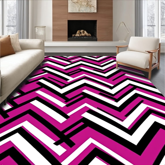ODIKA 8 Machine Washable Non-Slip Area Rug, Chevron Zigzag Entry with Bold Contrasting Lines Ultra Soft Rug, None, 593504