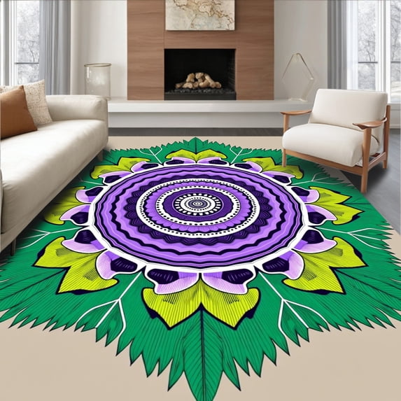 ODIKA 8x10 Machine Washable Non-Slip Area Rug, Boho Dreamcatcher Elegant Symmetrical Ultra Soft Rug, None, 565786