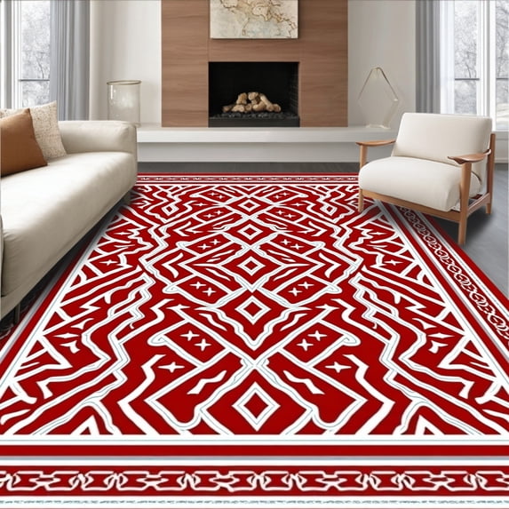 ODIKA 8x10 Machine Washable Non-Slip Area Rug, Boho Mosaic Trellis with Ornate Chevron Embellishments Ultra Soft Rug, None, 657425