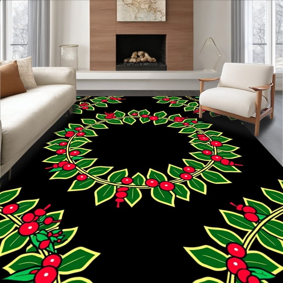 ODIKA 8x10 Machine Washable Non-Slip Area Rug, Cheerful Holiday Wreath Embroidery Design Featuring Playful Cartoon Ultra Soft Rug, None, 729318