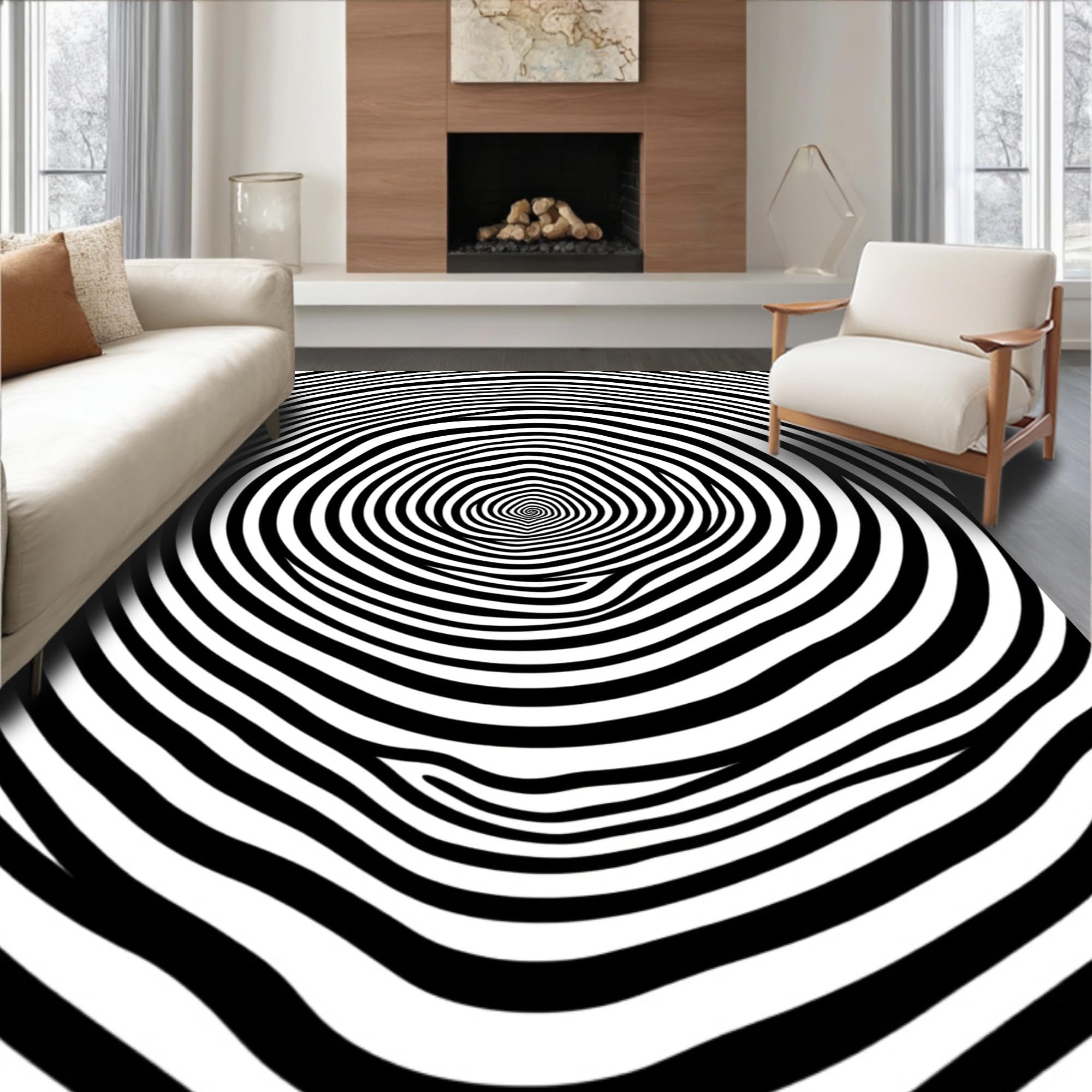 Visual Presentation Rugs Ultra Soft Area Rug, Hypnotic Spiral Vortex Floor with Mind Bending ...