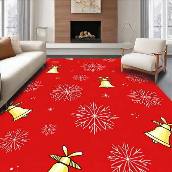 ODIKA 8x10 Machine Washable Non-Slip Area Rug, Jingle Bell Wonderland Festive Floor Entrance Doorway Ultra Soft Rug, None, 608059