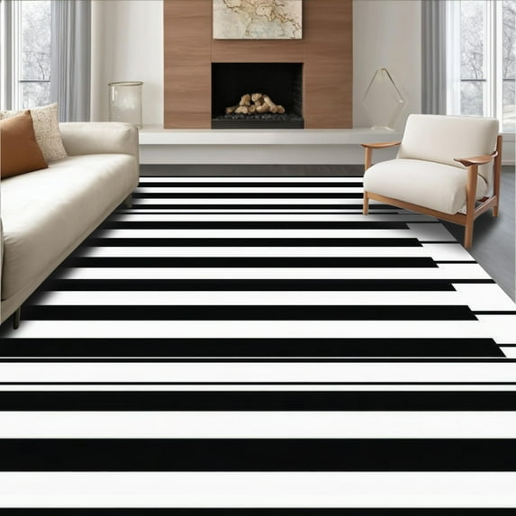 Ultra Soft Area Rug, Abstract Black and White Area Bold Graphic Stripes, Non Slip, Stain Resistant, Washable Area Rugs for Living Room, Bedroom(Black, 8X10)