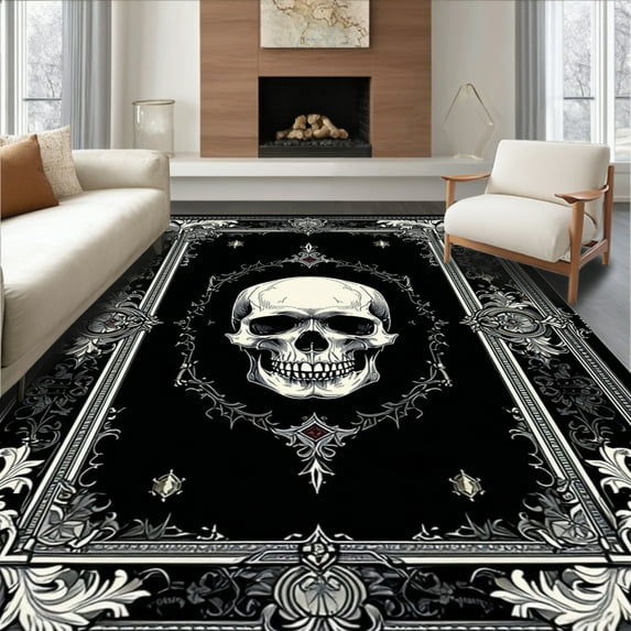 Ultra Soft Area Rug, Gothic inspired Dark Elegance Motif, Non Slip, Stain Resistant, Washable Area Rugs for Living Room, Bedroom(Black, 8X10)
